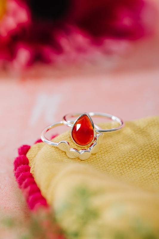 Sterling Silver Twin Ring in Red Onyx