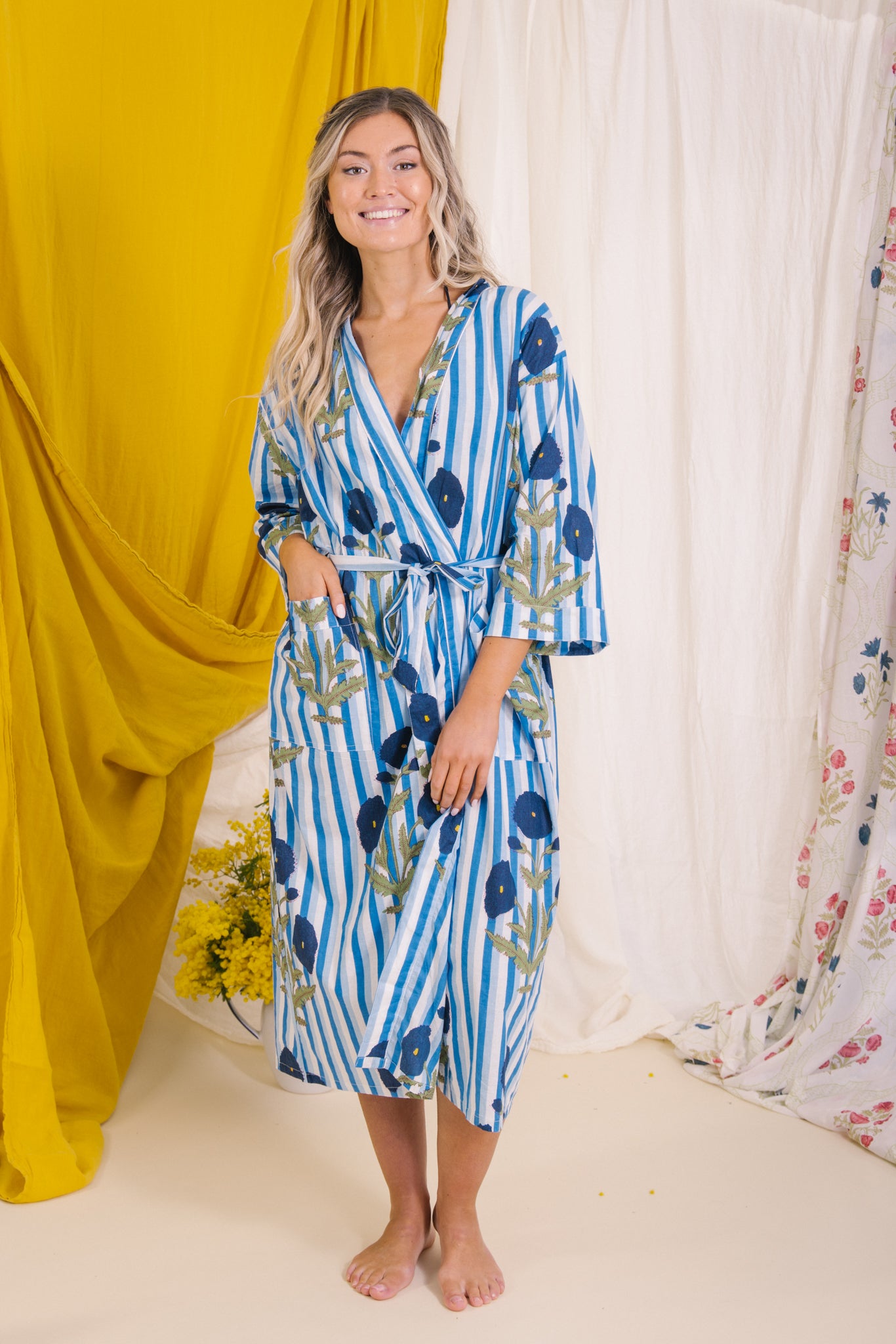 Dressing Gown/Robe - Blue Poppy