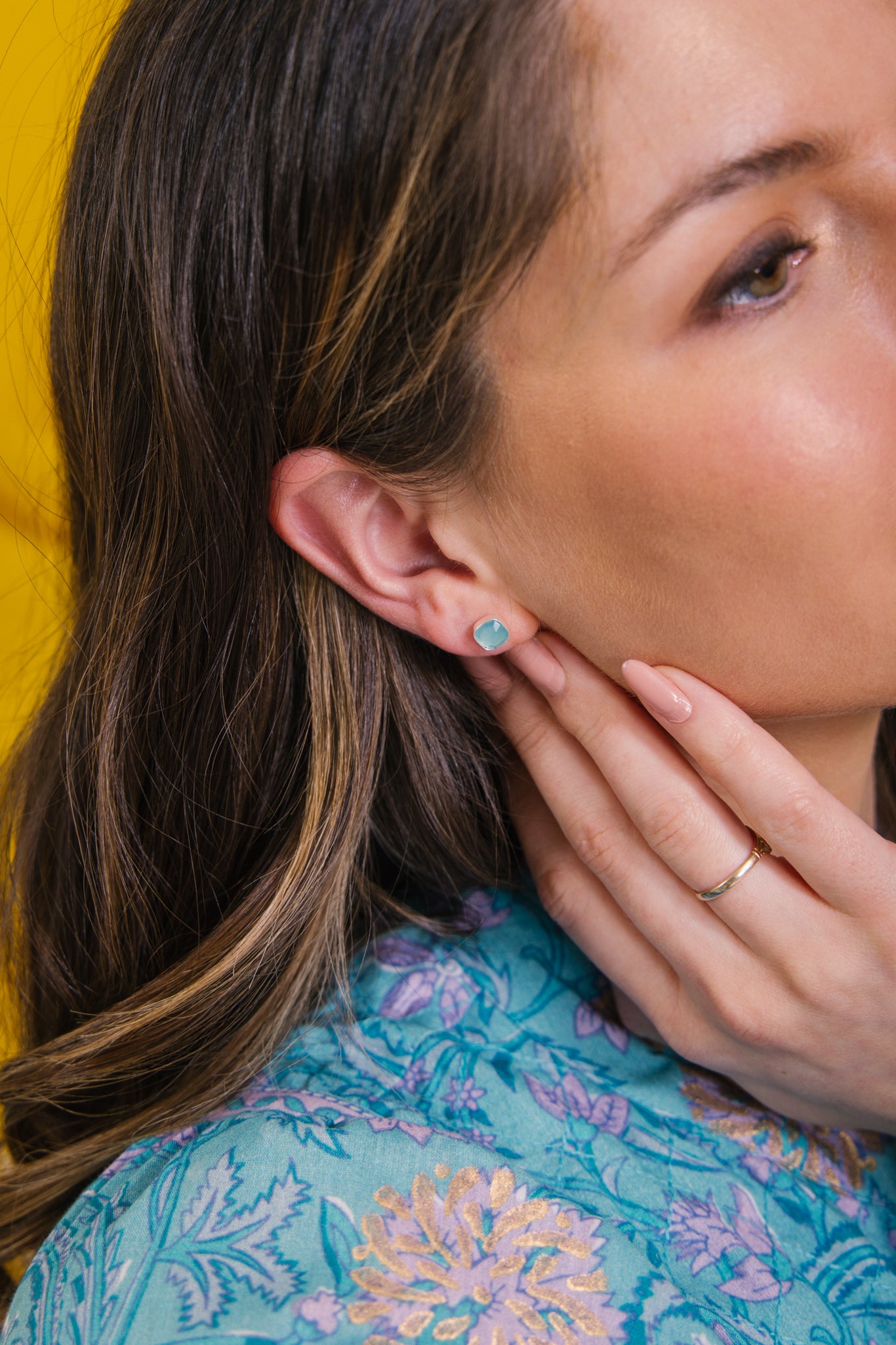 Sterling Silver Square Studs in Aqua Chalcedony