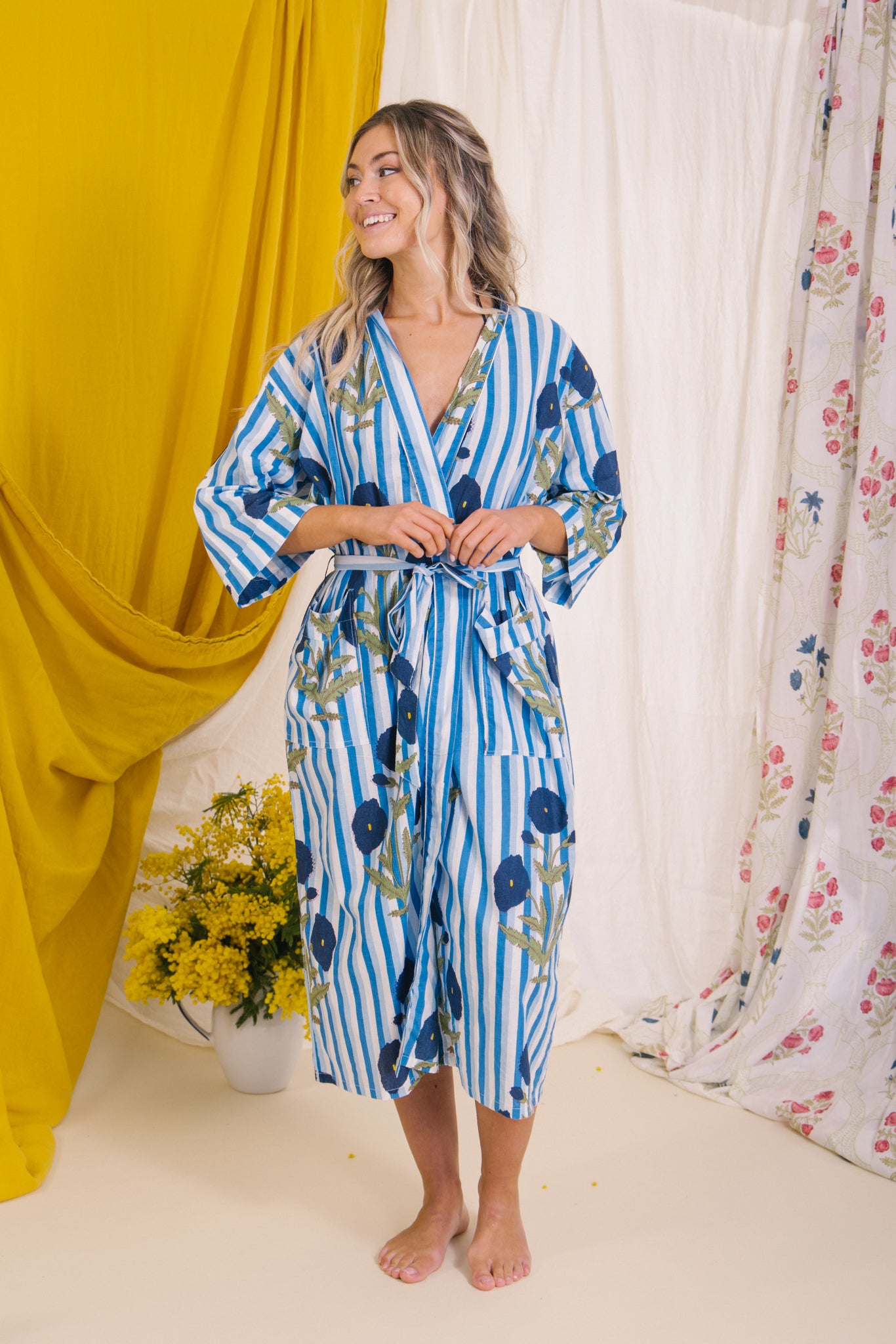 Dressing Gown/Robe - Blue Poppy