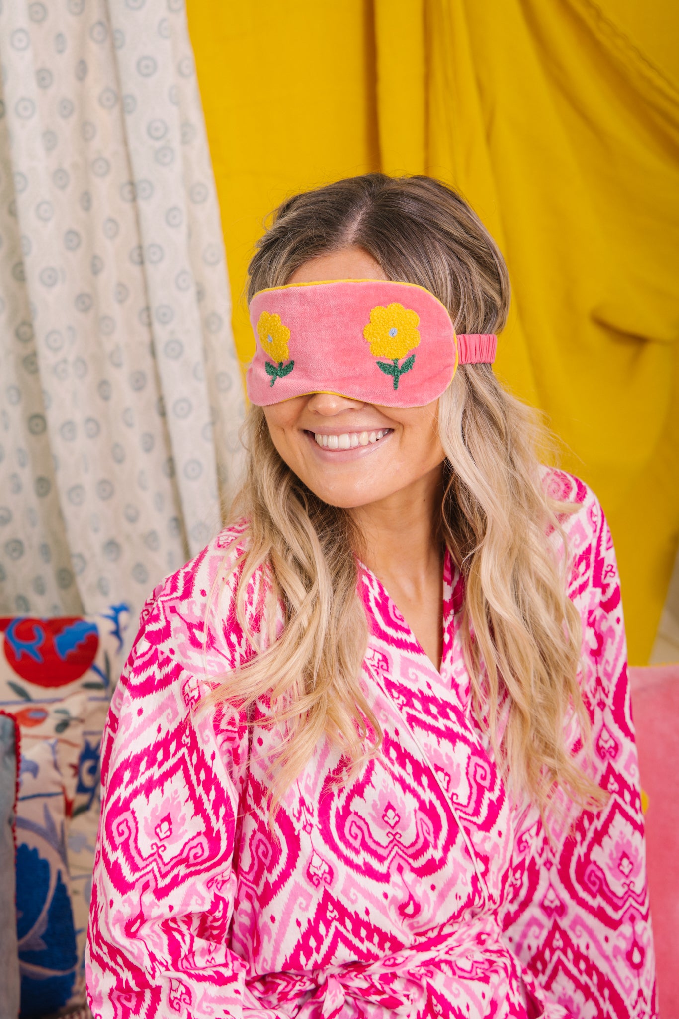 Velvet Flower Eye Mask - Pink & Yellow