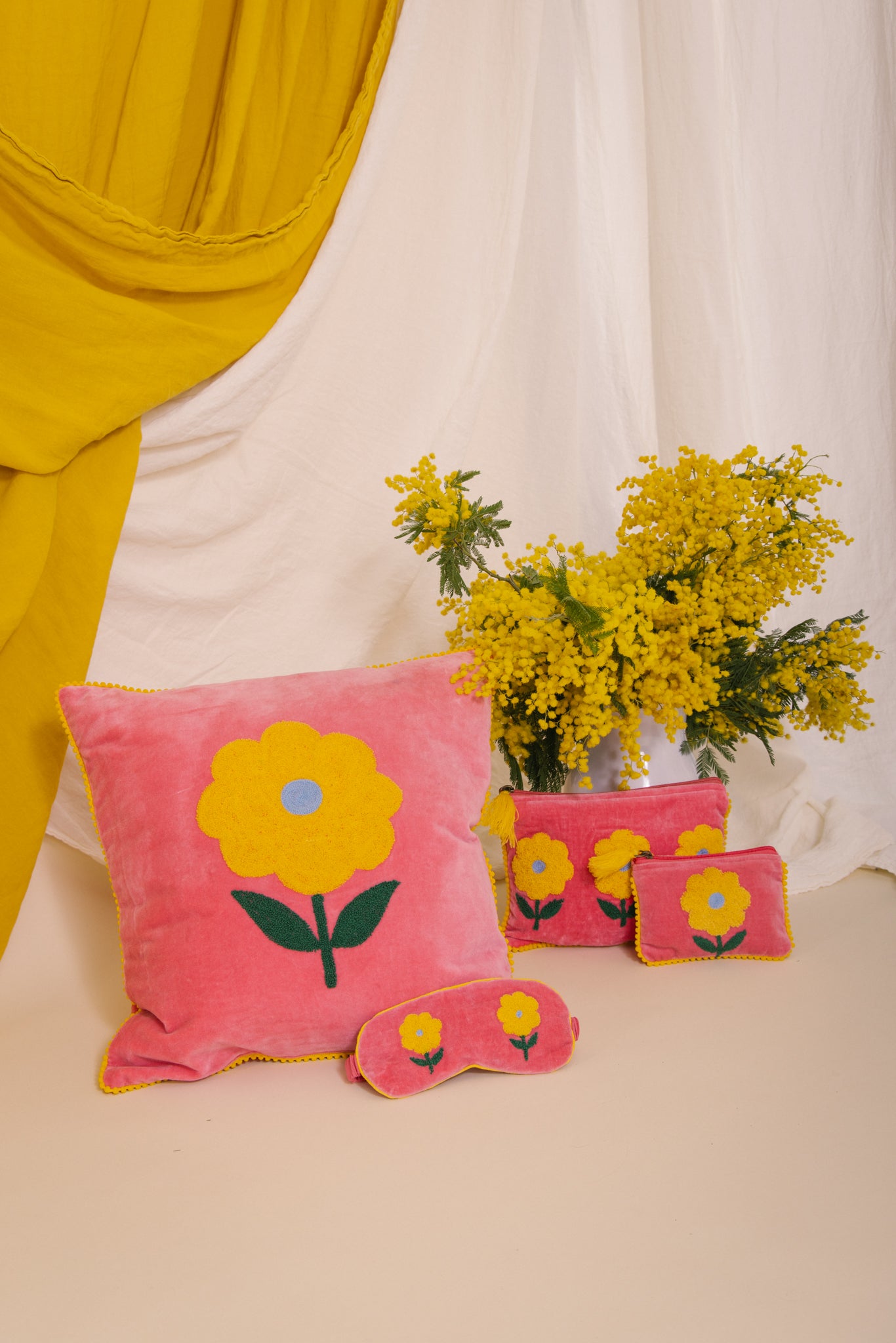 Velvet Flower Eye Mask - Pink & Yellow