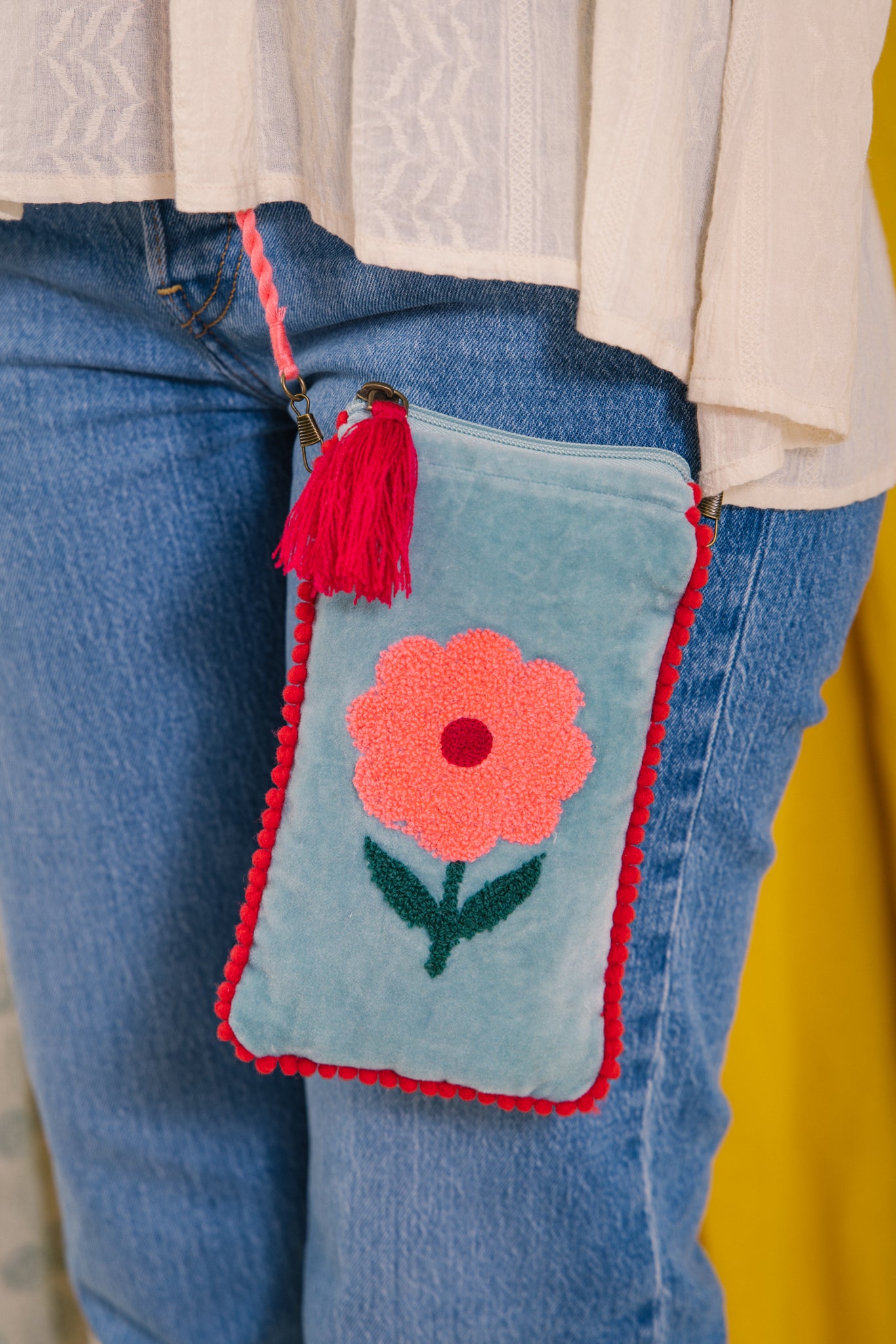 Velvet Flower Multi Purpose Phone Pouch- Aqua