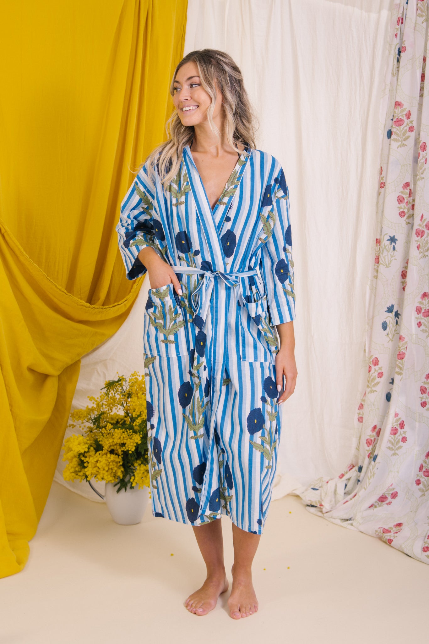 Dressing Gown/Robe - Blue Poppy