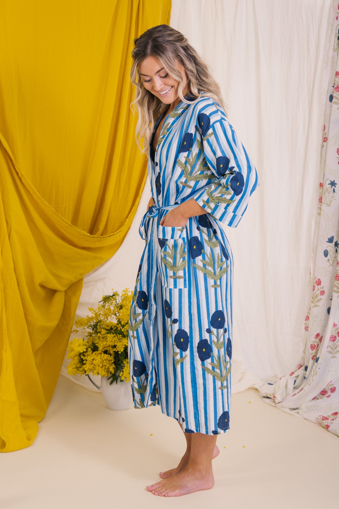 Dressing Gown/Robe - Blue Poppy