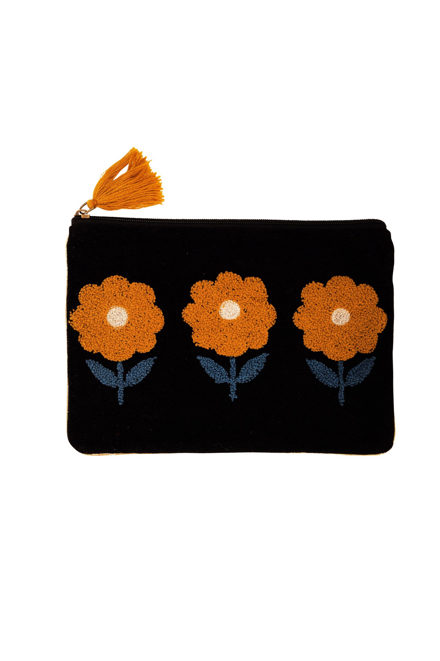 Velvet Triple Flower Pouch in Black