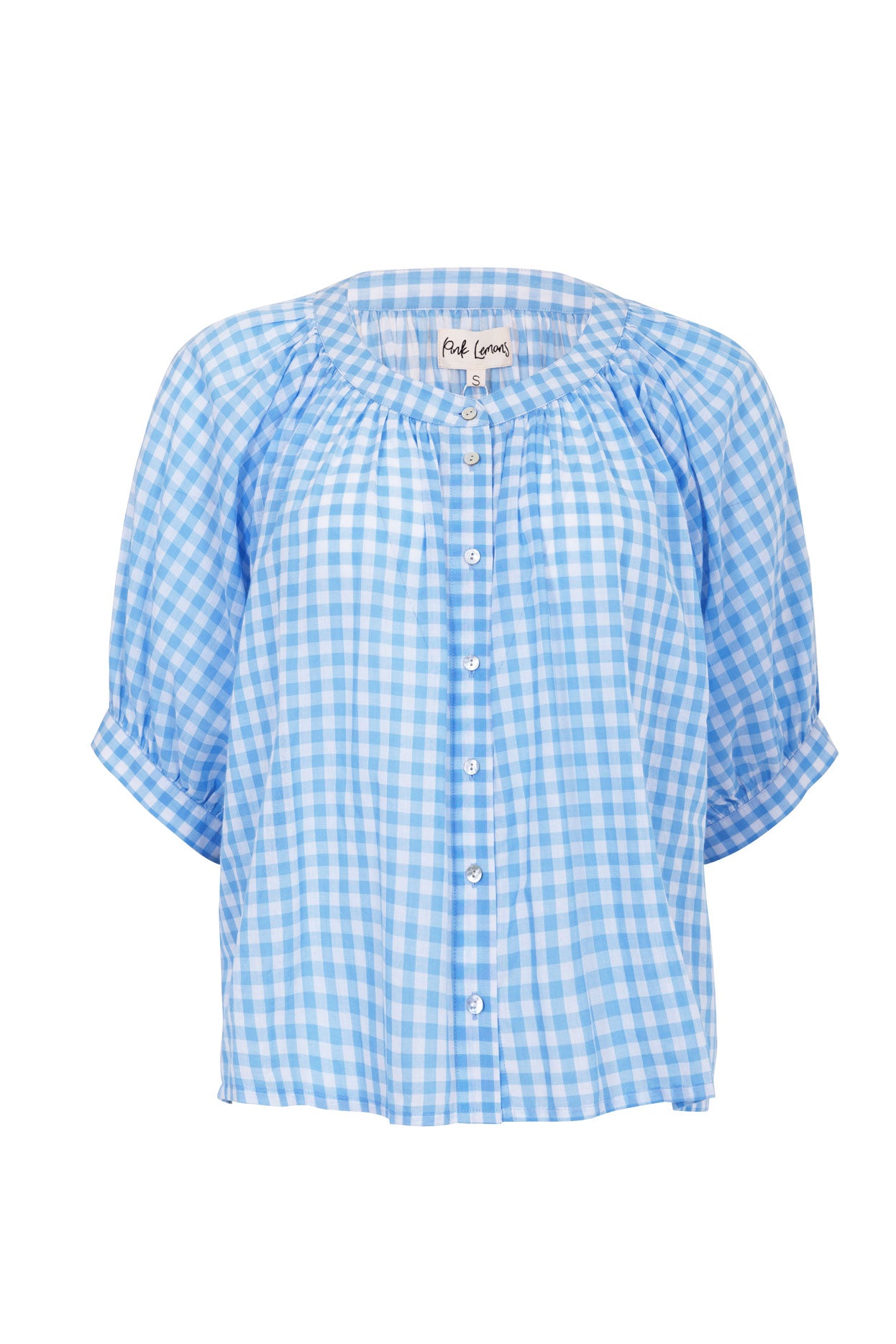 New Samsoe Celestine Blue cheapest Gingham Puff Sleeve Blouse XS