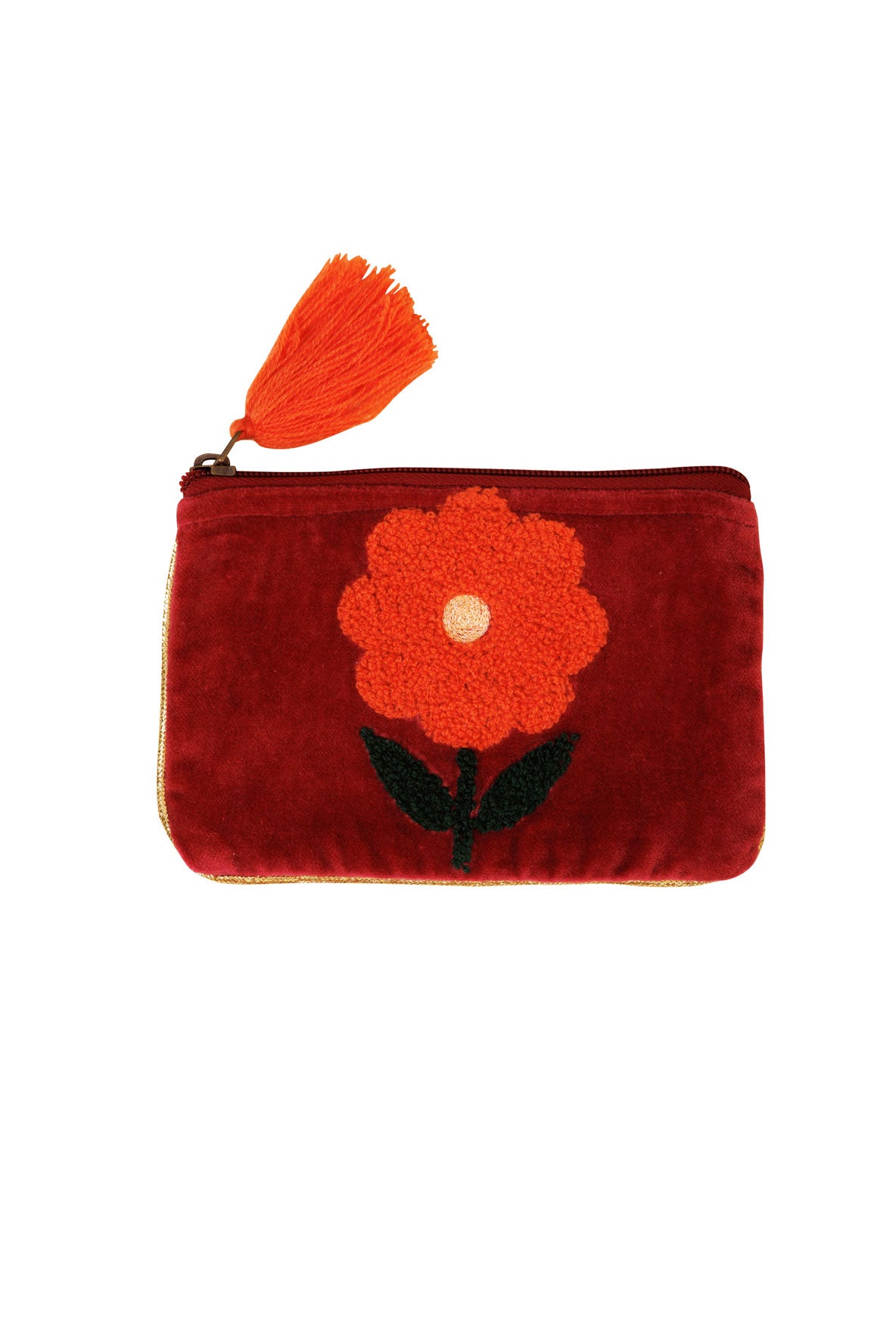 Velvet Single Flower Pouch in Burgundy