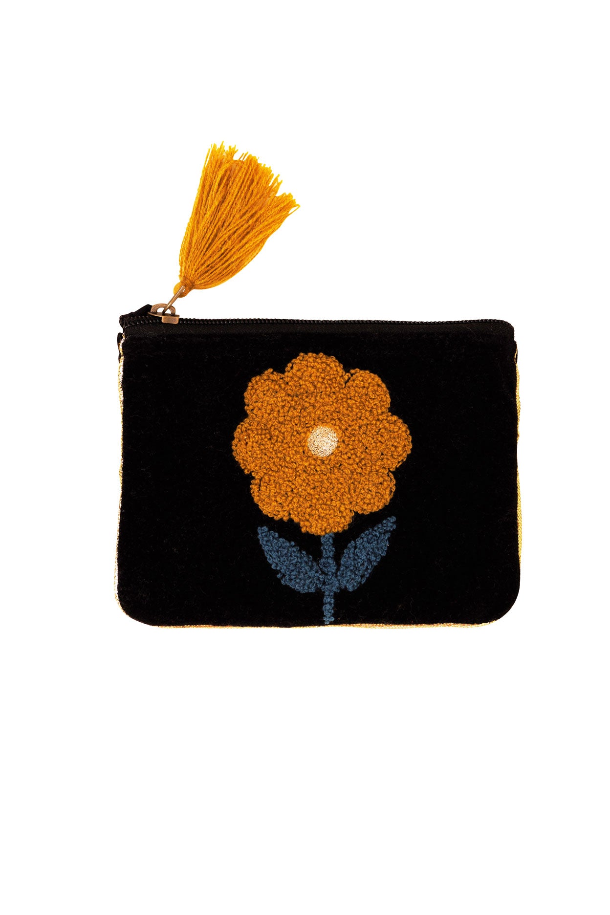 Velvet Single Flower Pouch in Black