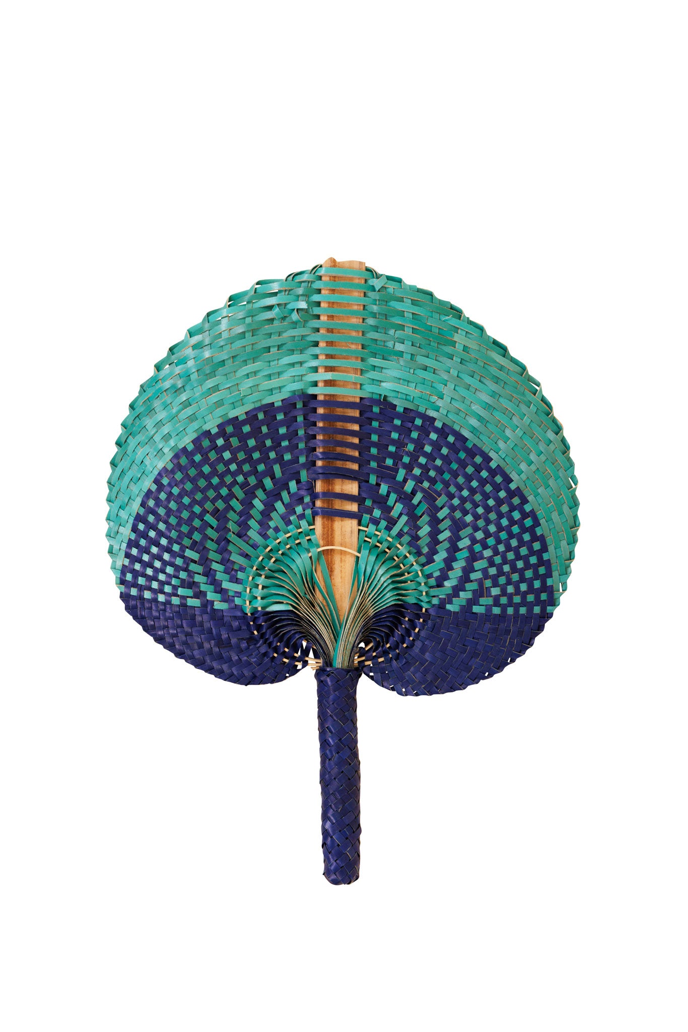 Raffia Hand Fan in Blue/Aqua