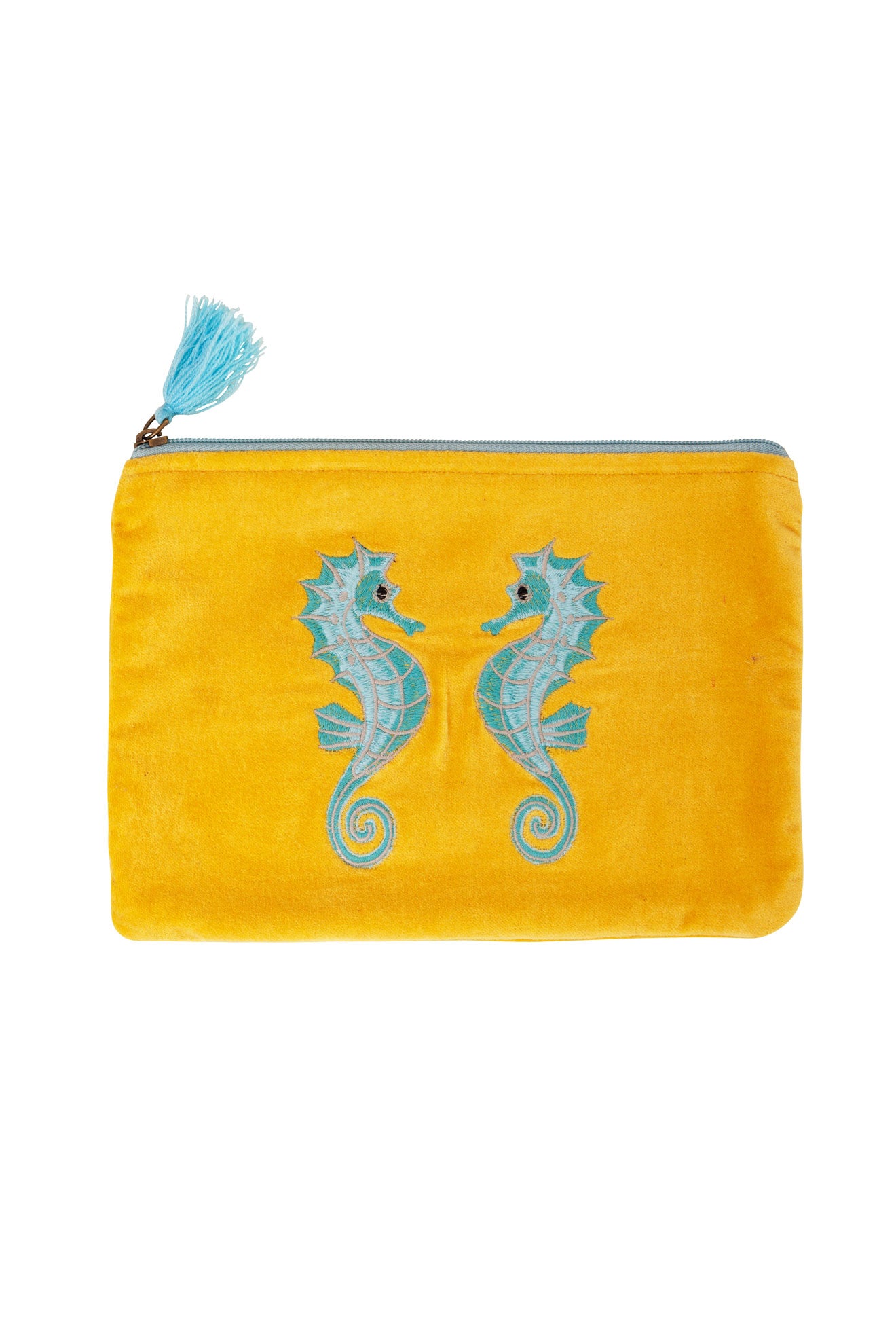 Velvet Seahorse Pouch in Yellow & Turquoise