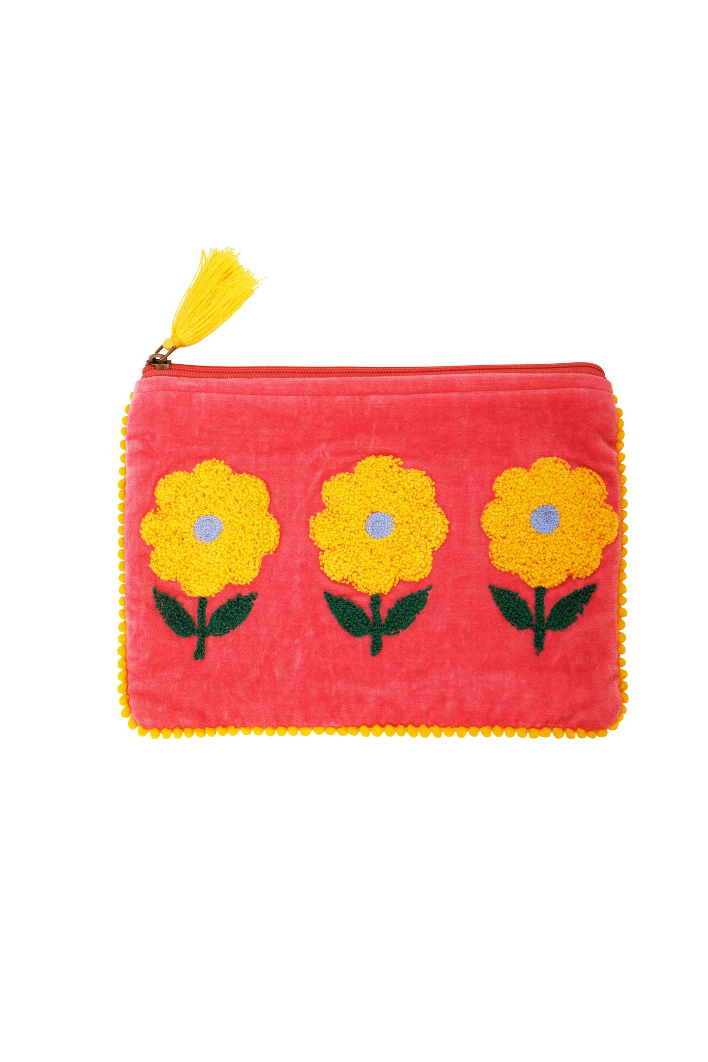 Velvet Triple Flower Pouch in Pink & Yellow