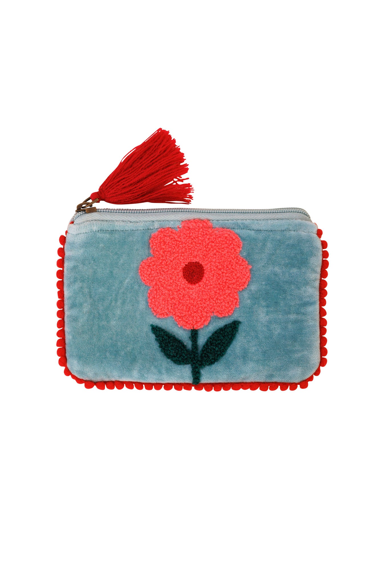 Velvet Single Flower Pouch in Aqua & Pink