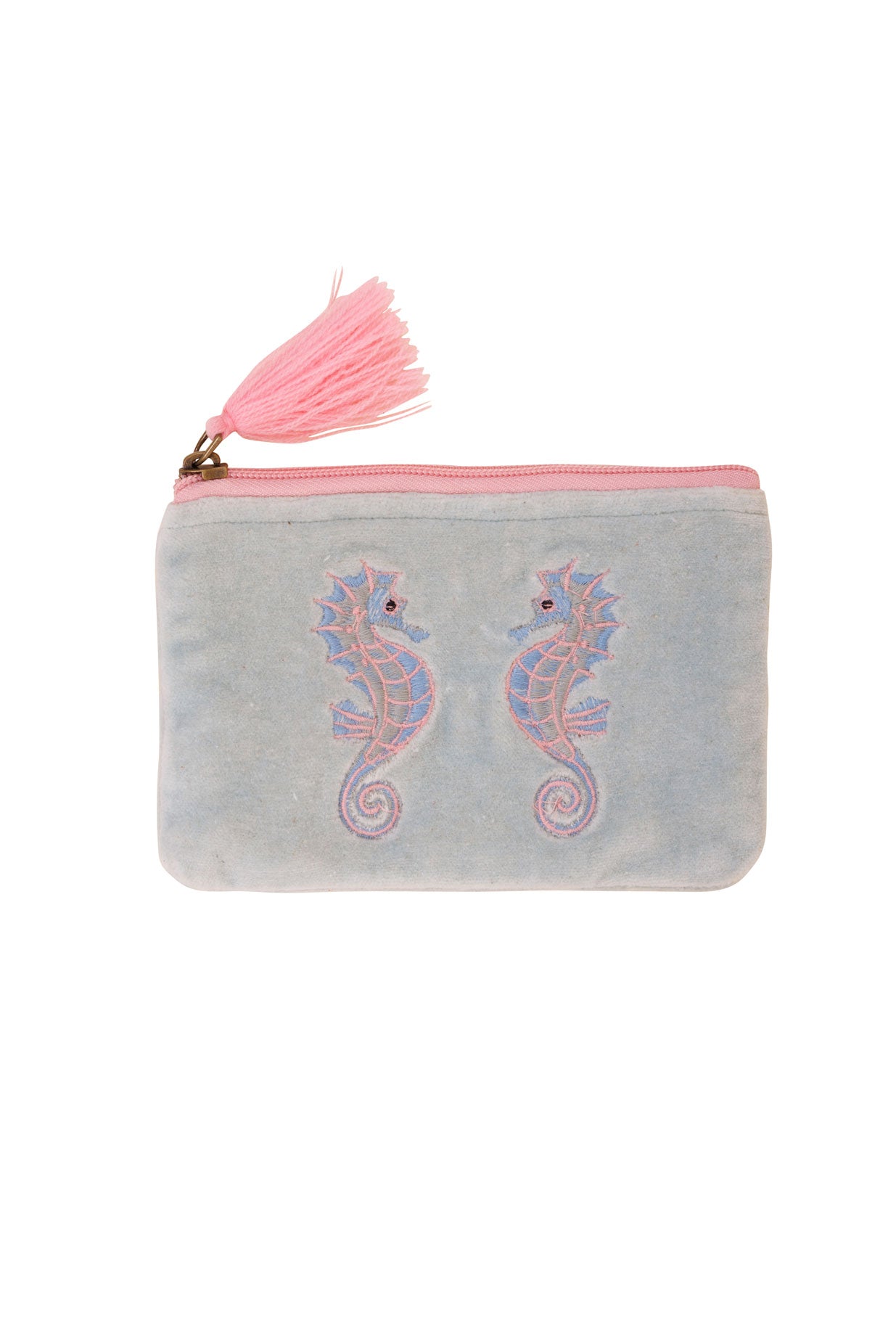 Velvet Seahorse Pouch in Pink & Aqua