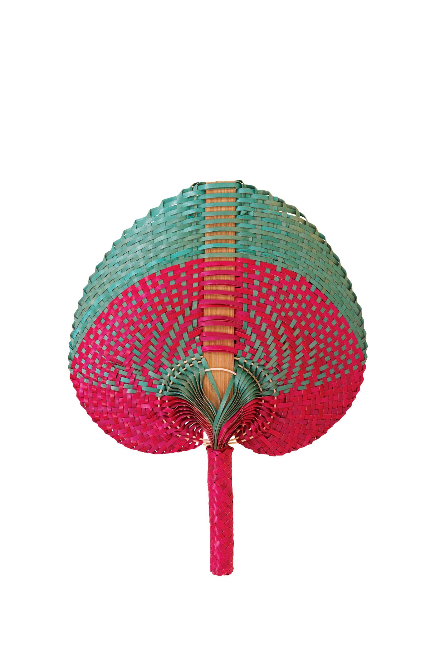 Raffia Hand Fan in Pink/Aqua