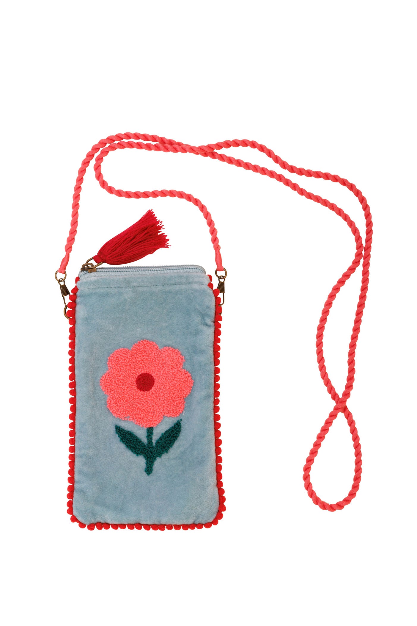 Velvet Flower Phone Pouch - Aqua & Pink