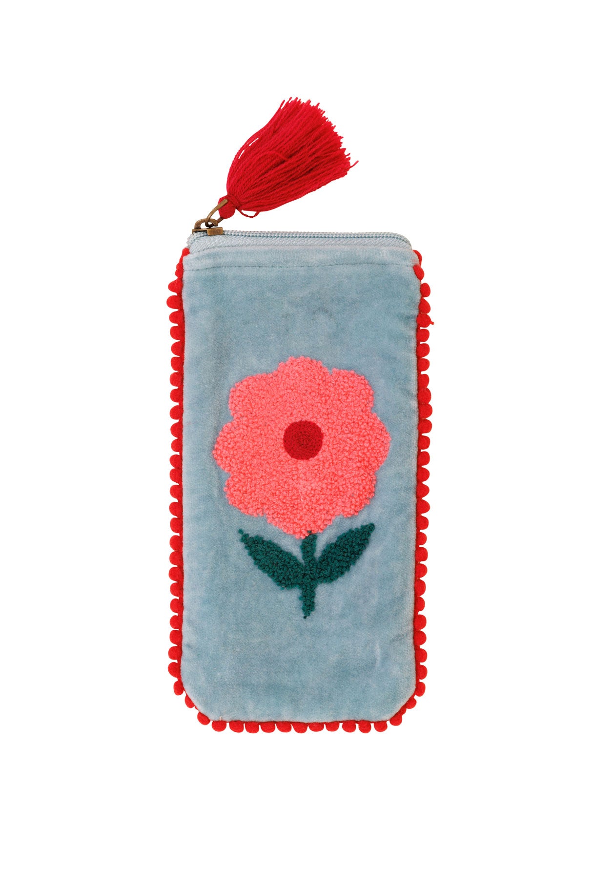 Velvet Flower Glasses Pouch - Aqua & Pink