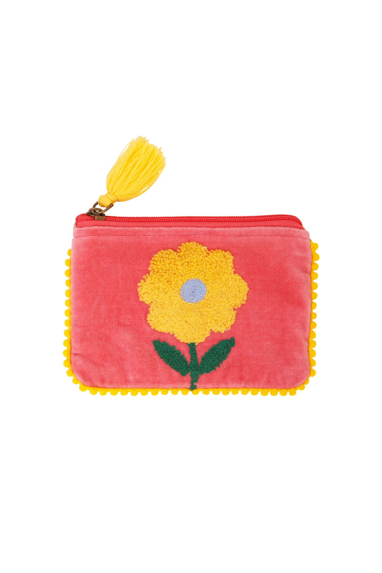 Velvet Single Flower Pouch - Pink & Yellow