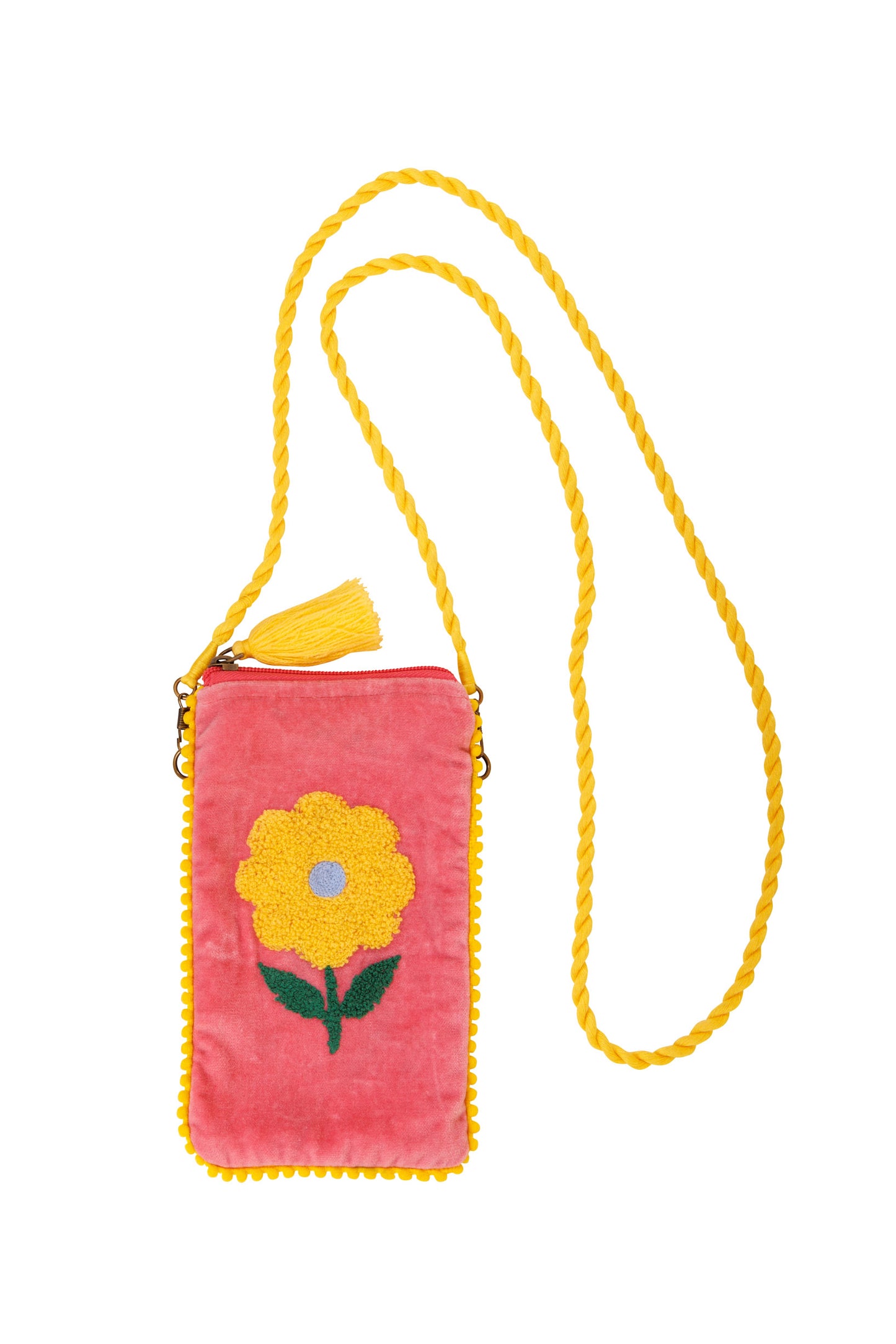 Velvet Flower Phone Pouch - Pink & Yellow