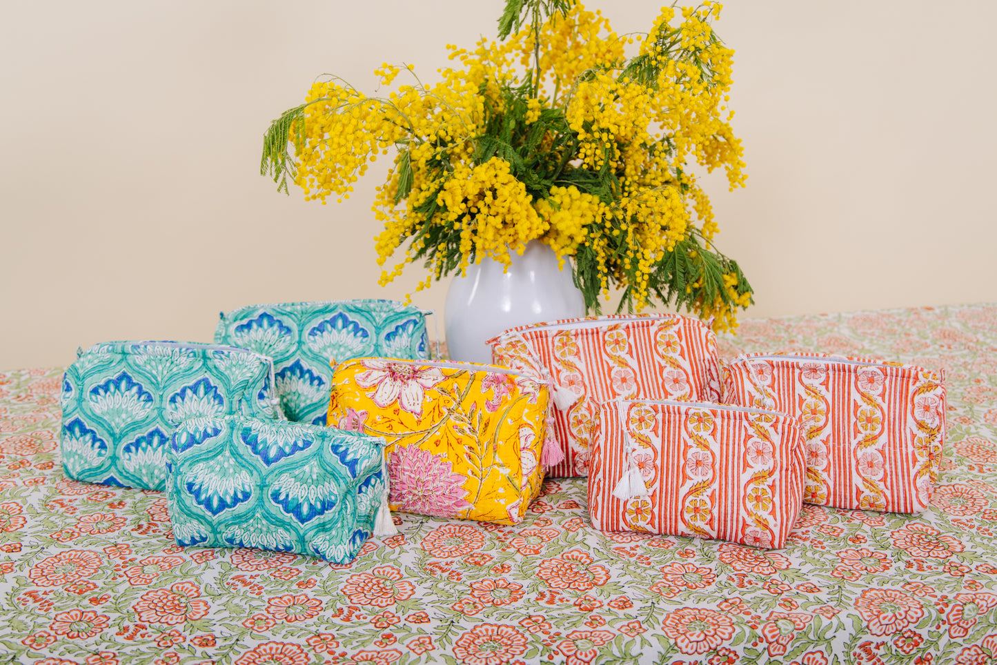 Block Print Wash Bag - Aqua Art Deco