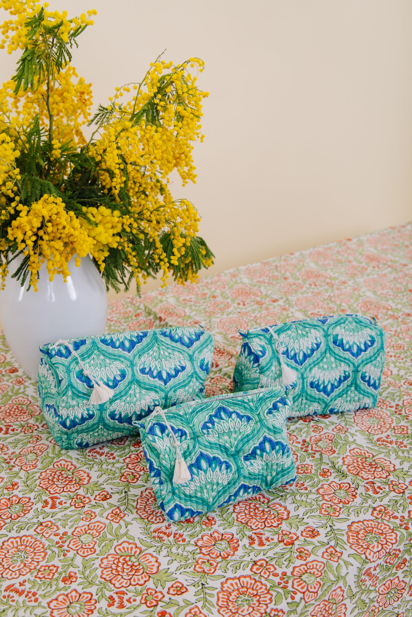 Block Print Wash Bag - Aqua Art Deco