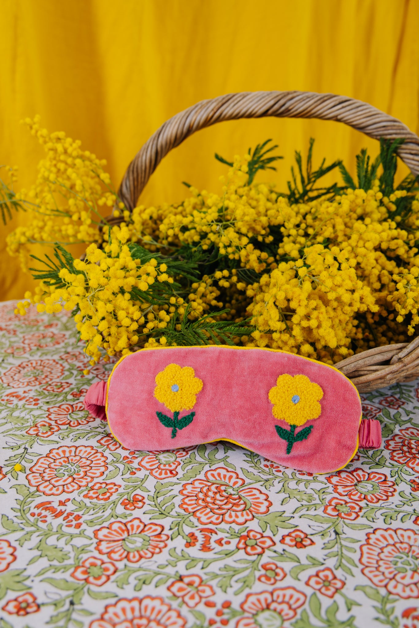 Velvet Flower Eye Mask - Pink & Yellow