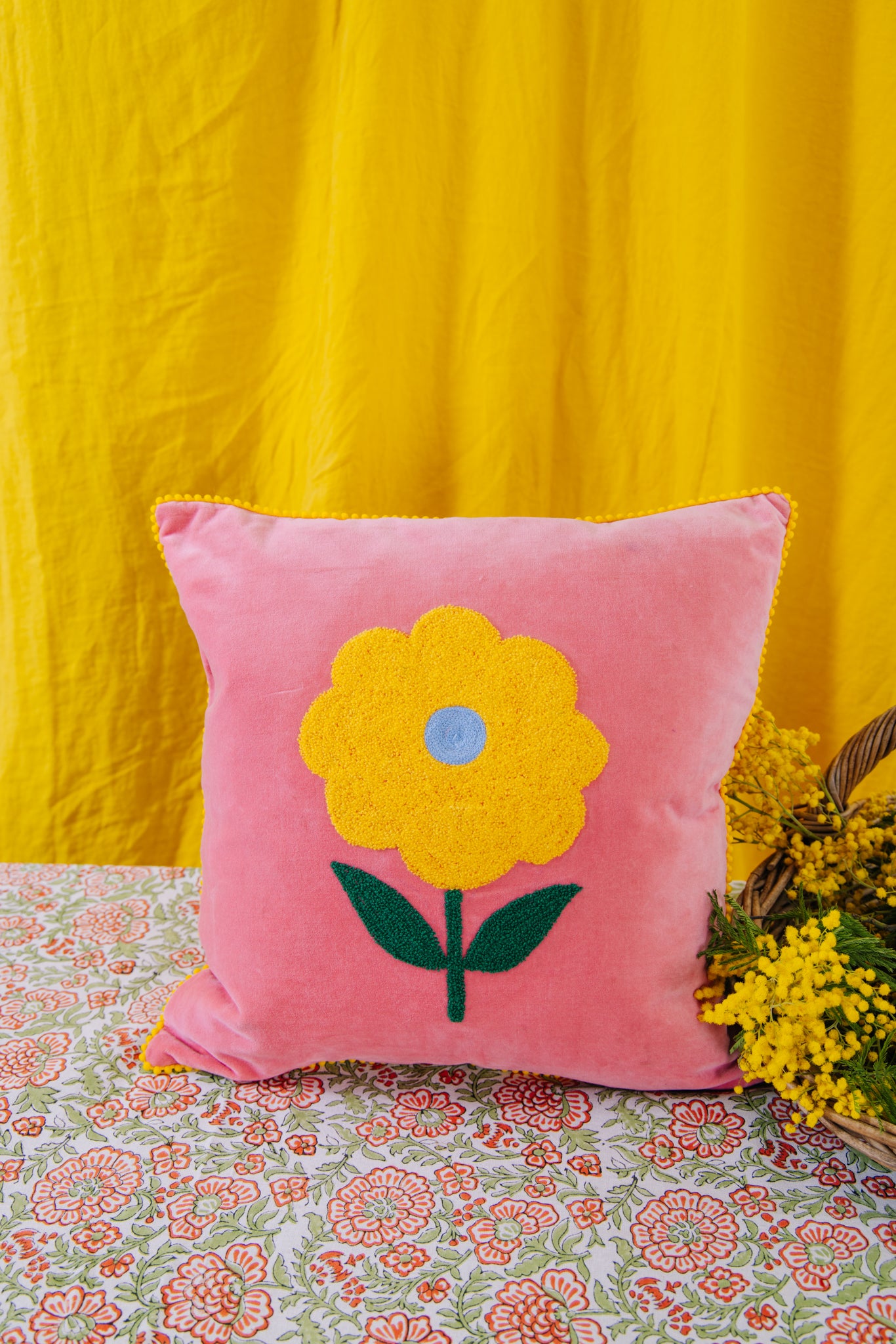 Velvet Flower Cushion- Pink