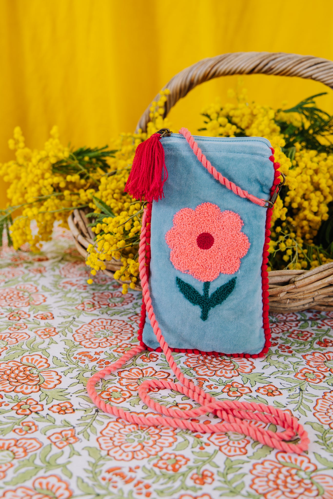 Velvet Flower Multi Purpose Phone Pouch- Aqua