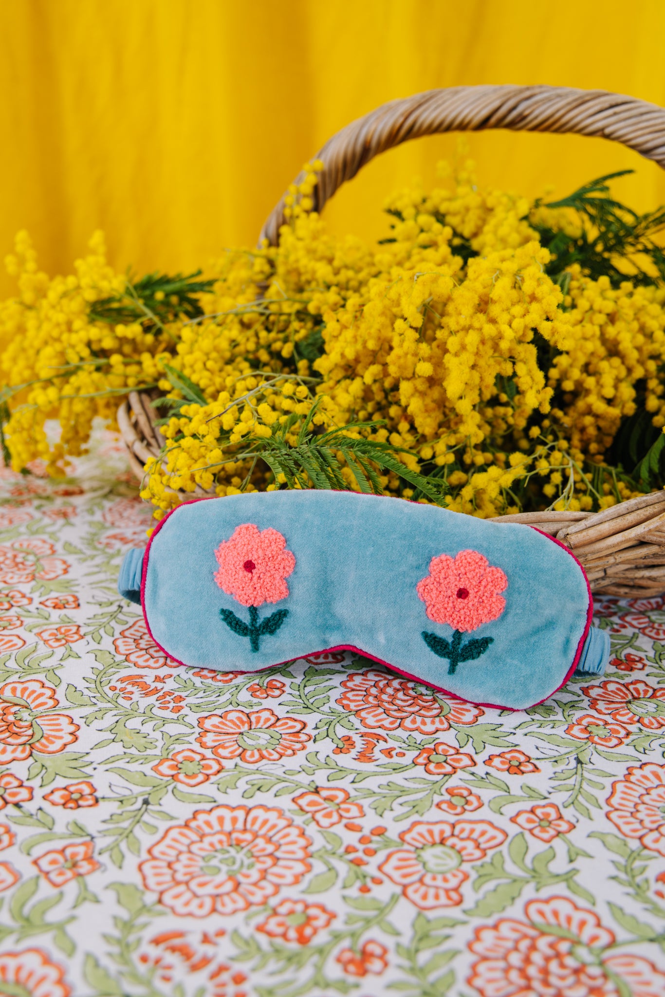 Velvet Flower Eye Mask - Aqua & Pink