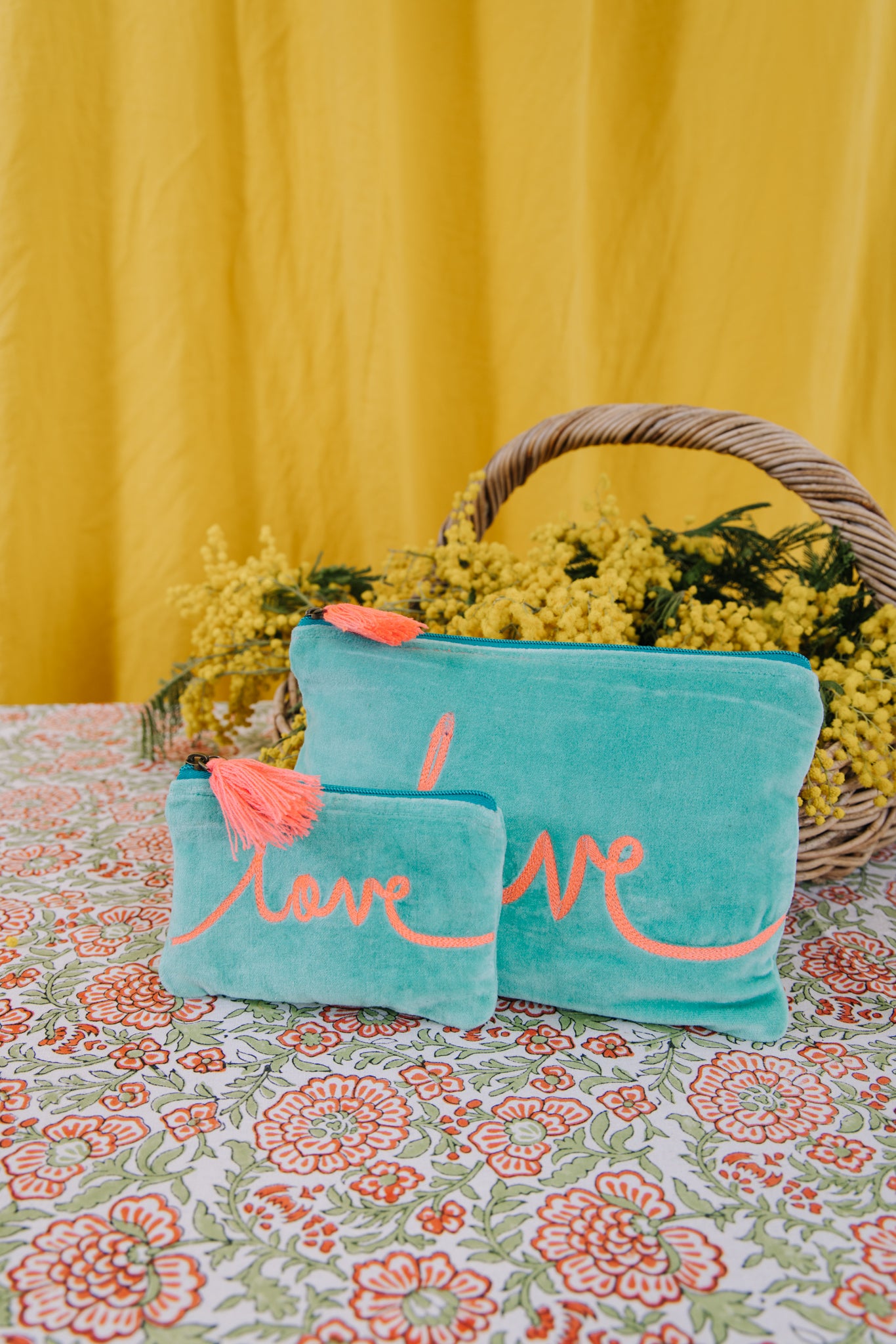 Velvet Love Pouch in Mint & Pink