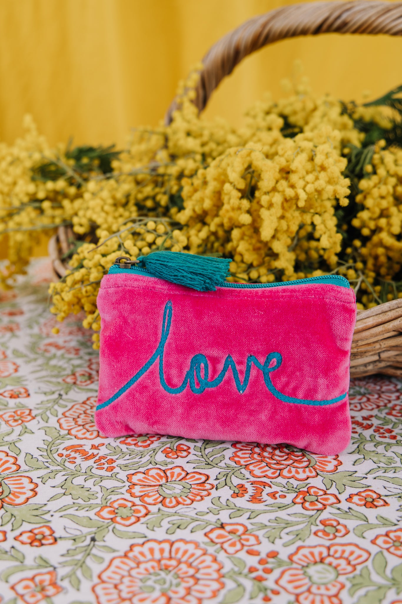 Velvet Love Pouch in Pink & Aqua