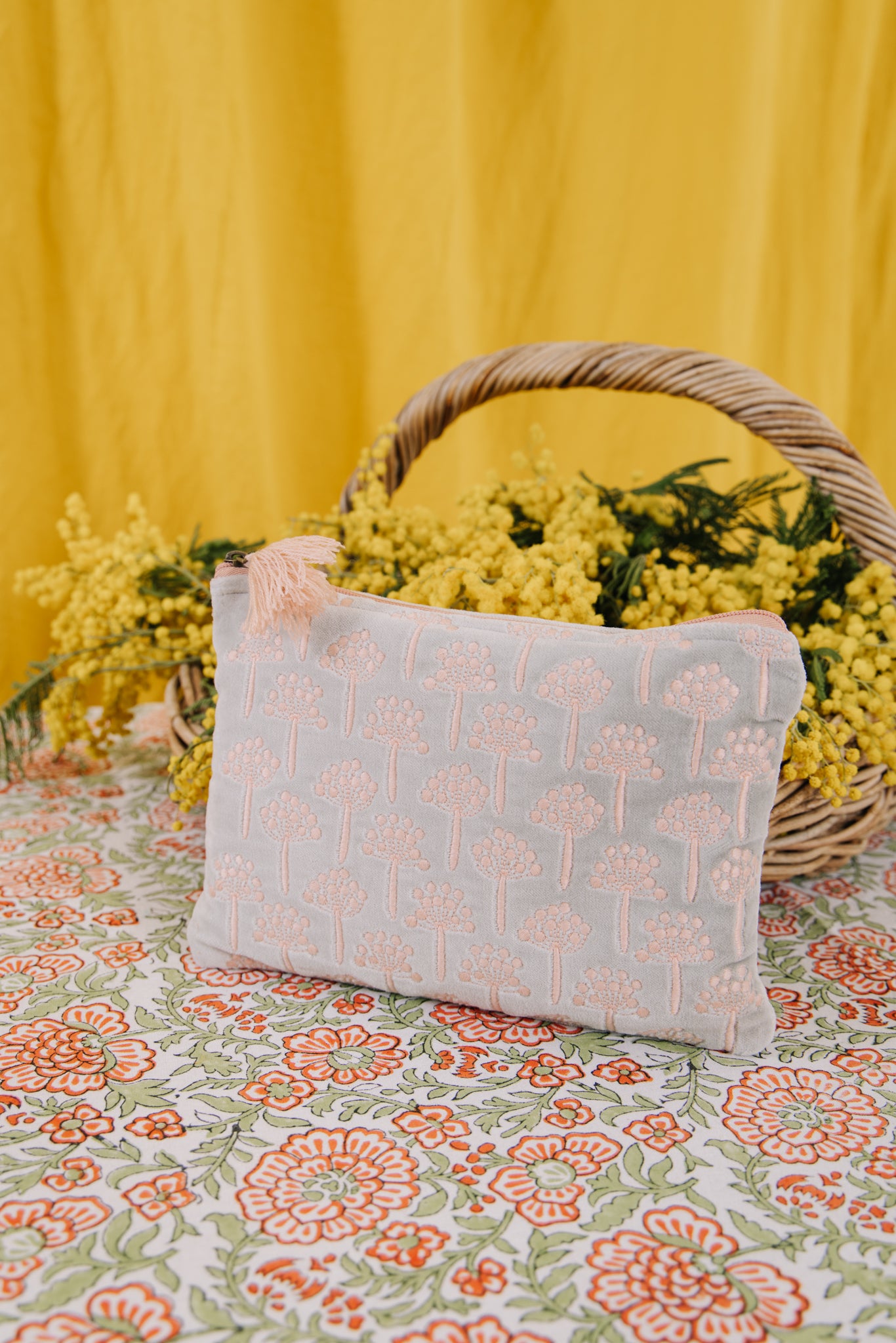 Velvet Thistle Pouch in Pink & Duck Egg