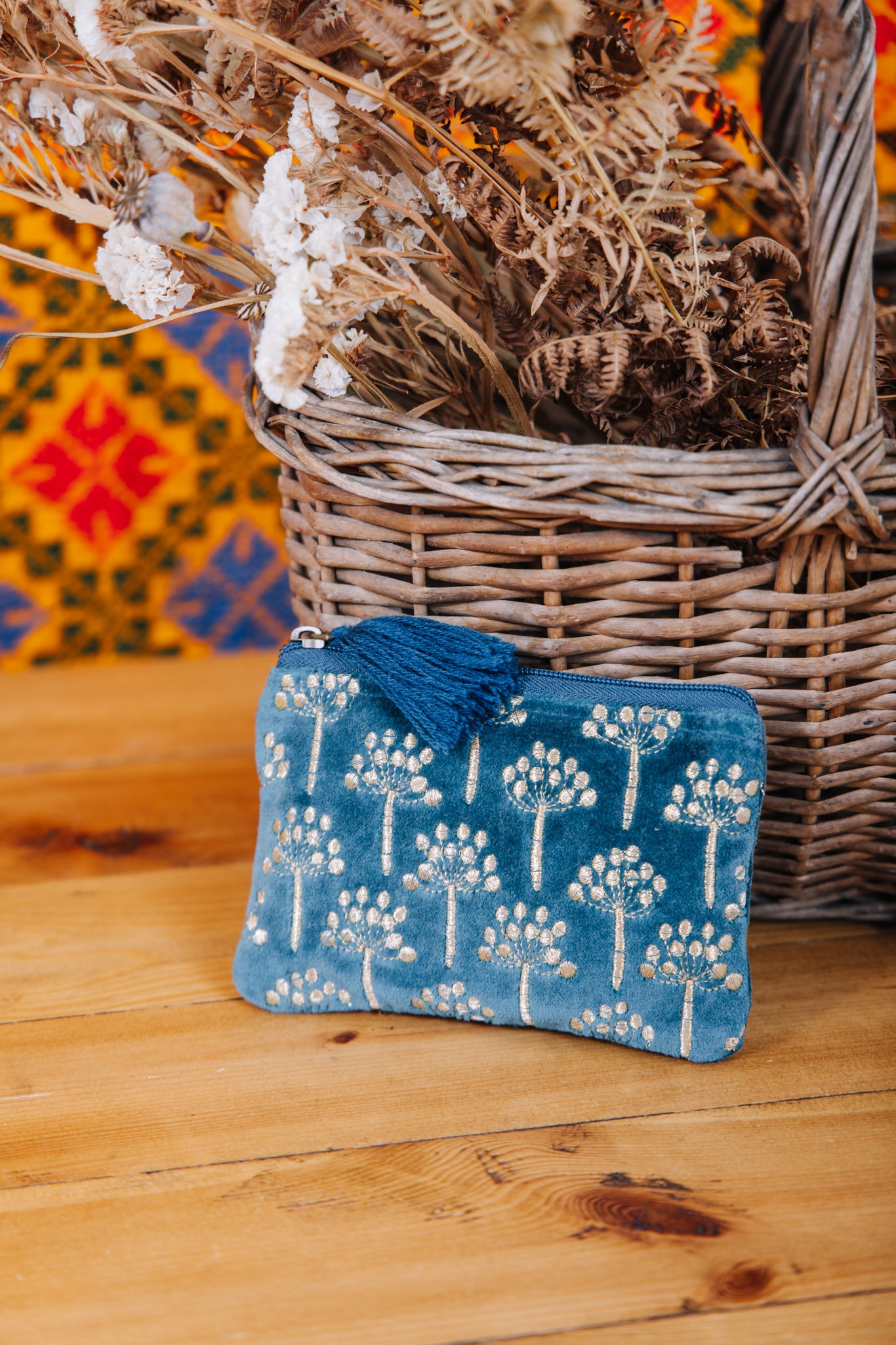 Velvet Thistle Pouch in Green & Gold