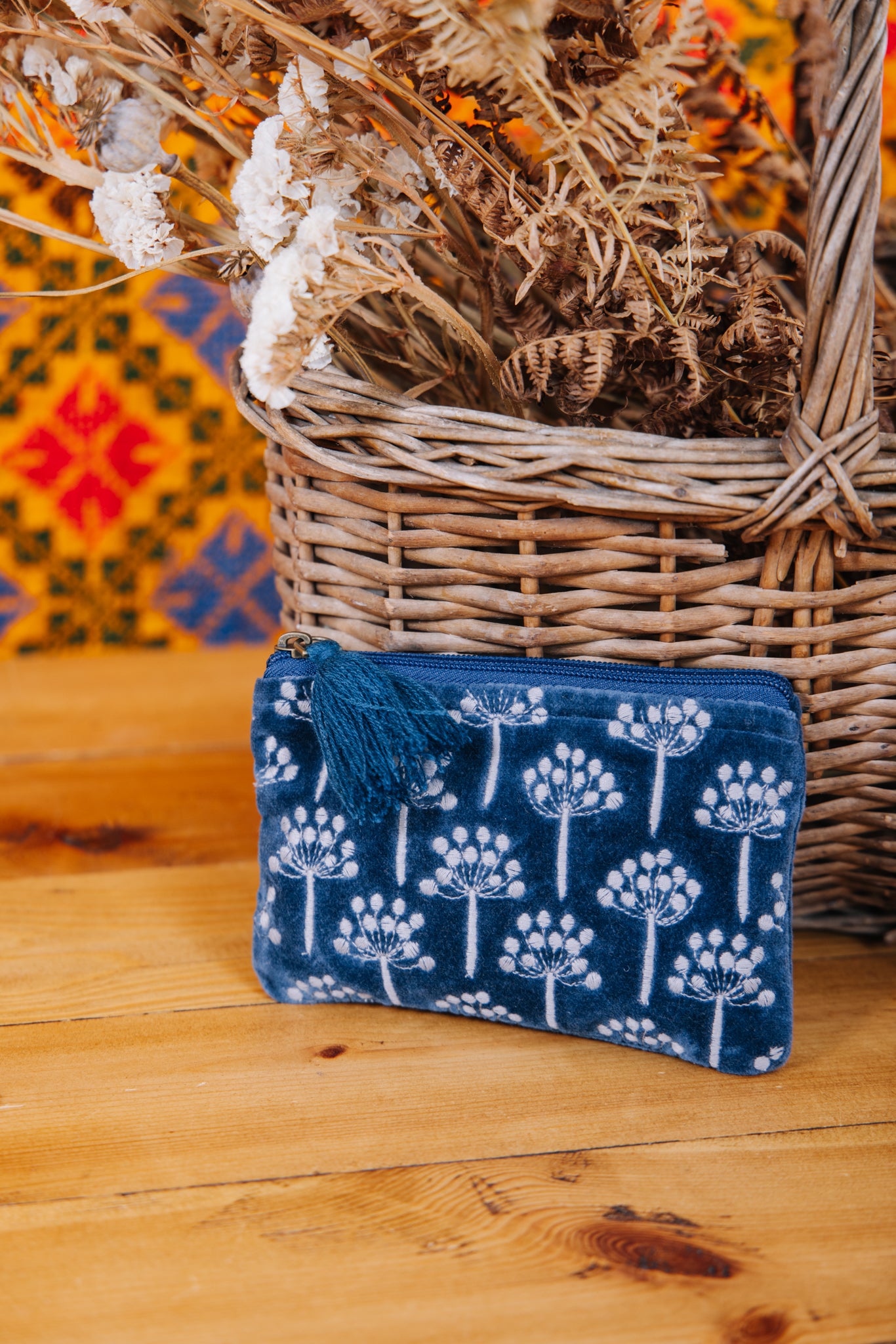 Velvet Thistle Pouch in Navy & Silver