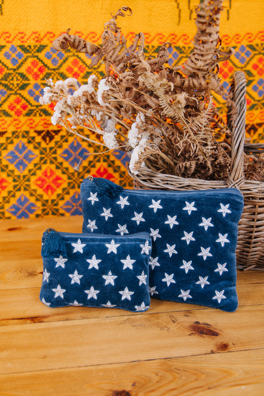 Velvet Star Pouch - Navy & Silver (AVAILABLE TO PREORDER)