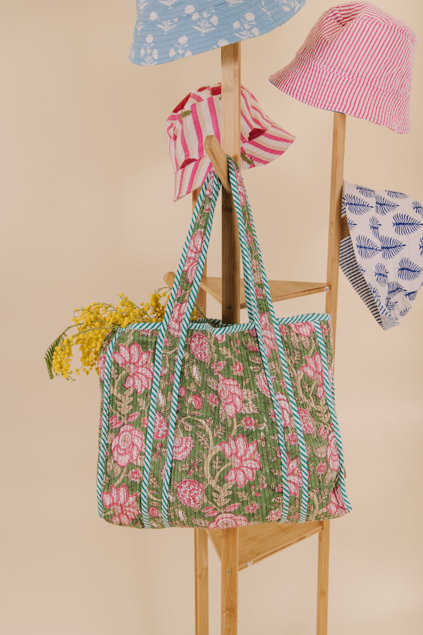 Quilted Tote Bag - Green Floral