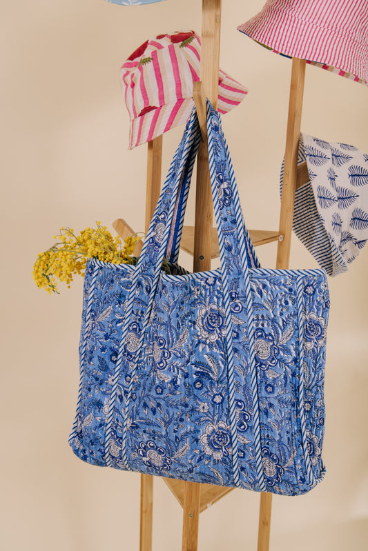 Quilted Tote Bag - Blue Floral