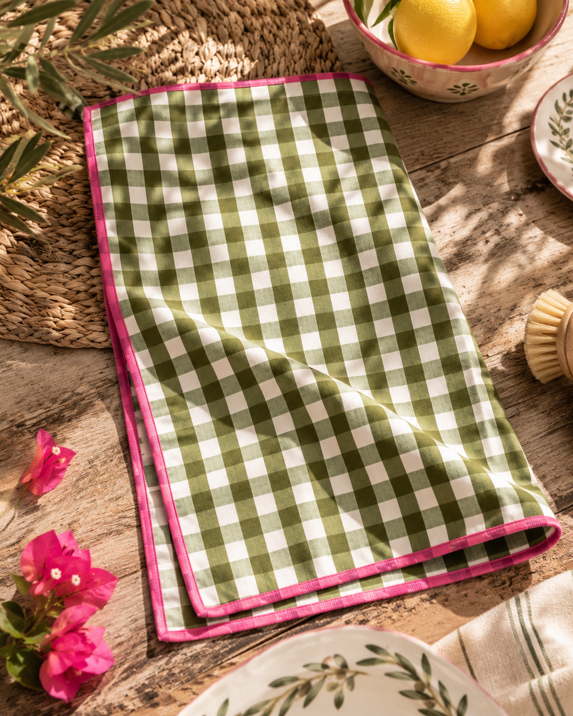 Tea Towel Green Gingham