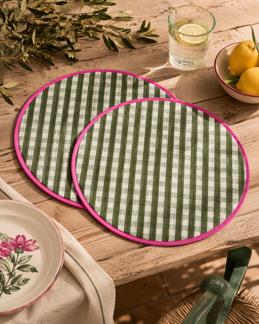 Round Placemats - Set of 2 -  Olive Gingham