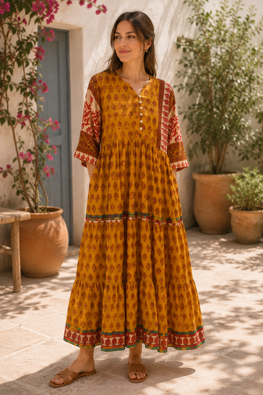 Prairie V-neck Silk Dress XS - 006