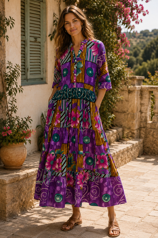 Prairie Round Neck Silk Dress S  - 024