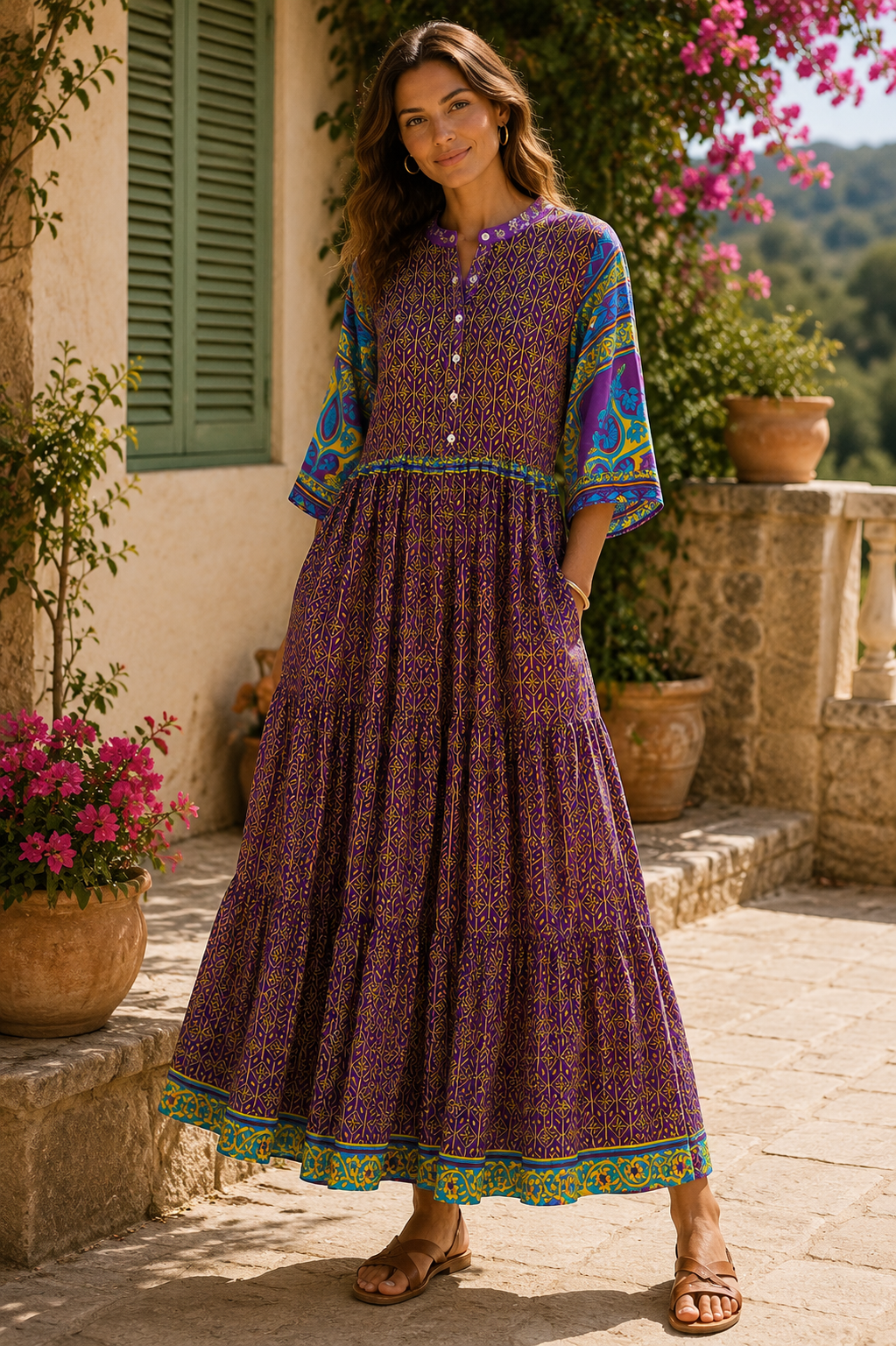 Prairie Round Neck Silk Dress S  - 019