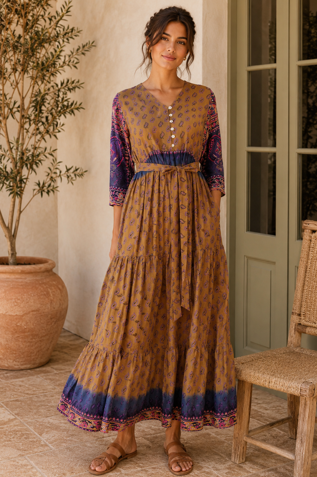 Prairie V-neck Silk Dress XS - 0003