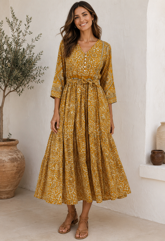 Prairie V-neck Silk Dress S - 005