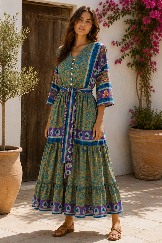Prairie V-neck Silk Dress S - 006