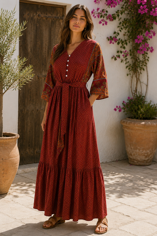 Prairie V-neck Silk Dress S - 008