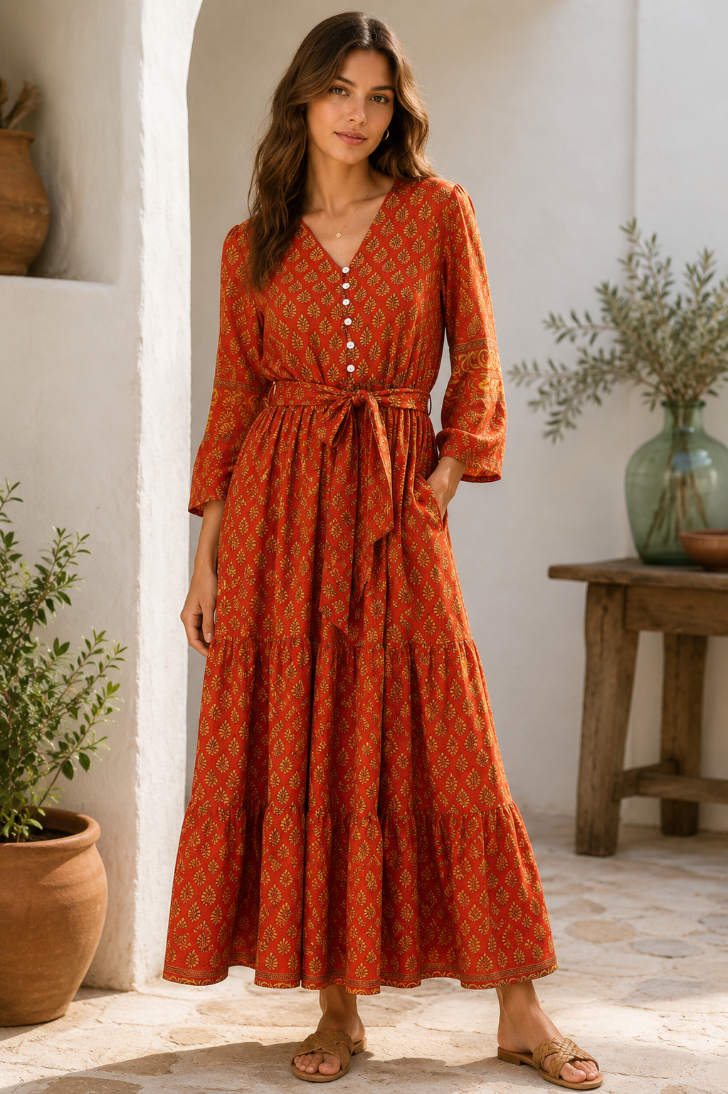Prairie V-neck Silk Dress S - 0014