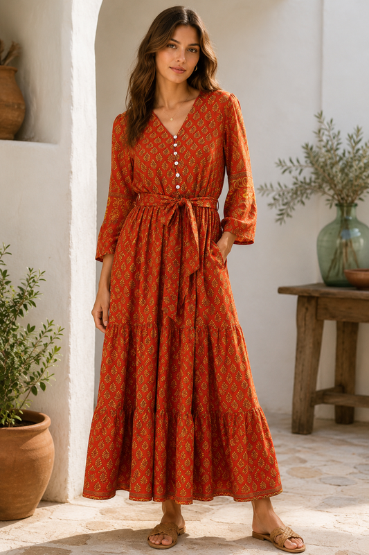 Prairie V-neck Silk Dress S - 0014