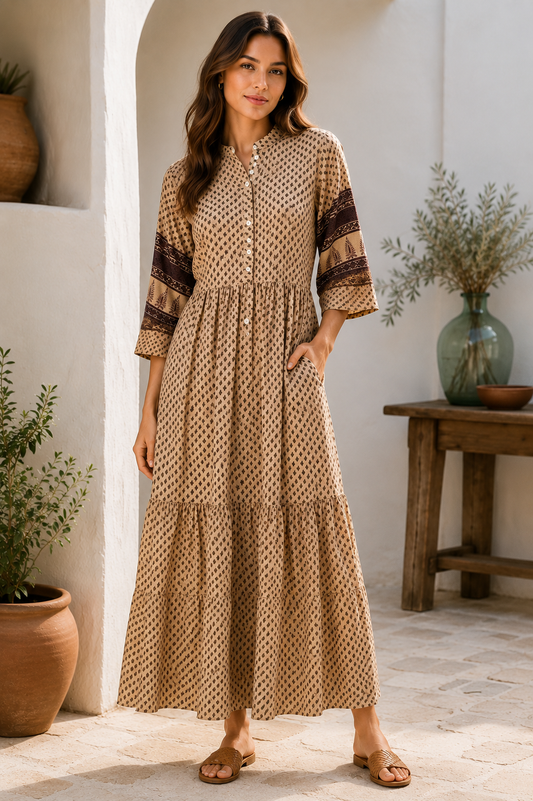 Prairie Round Neck Silk Dress S  - 016