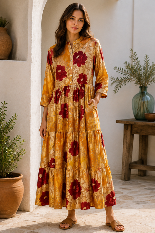 Prairie Round Neck Silk Dress XS - 026